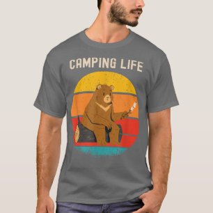 Funny Bear Camping Retro Vintage Sunset T-Shirt
