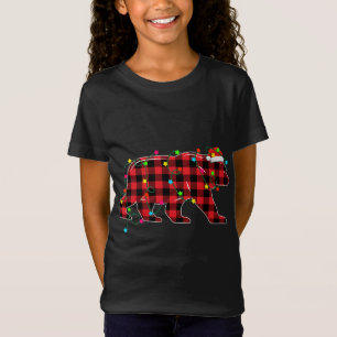 Funny Bear Christmas Tree Red Plaid Xmas Animals L T-Shirt