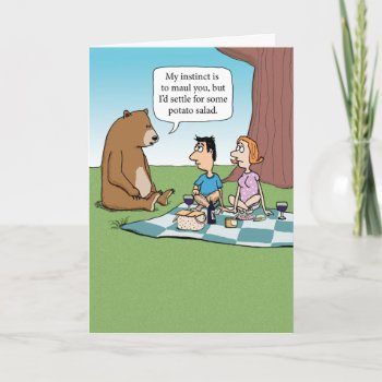 Funny Bear Crashing A Picnic Birthday Card by chuckink at Zazzle