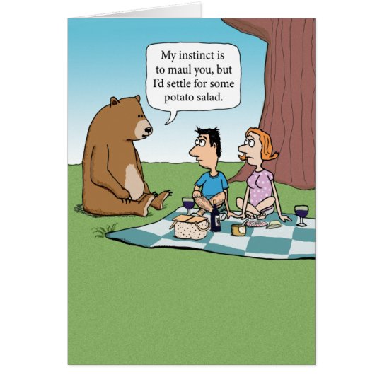 Funny Bear Crashing a Picnic Card