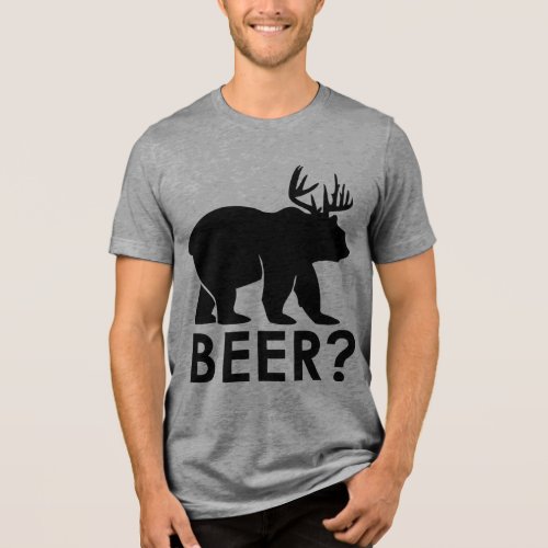 Funny Bear Deer "BEER?" Graphic T-Shirt – Humorous Tri-Blend Shirt