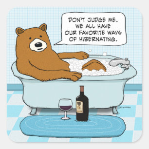 Funny Bear Drinking Wine, Relaxing in Tub Square Sticker