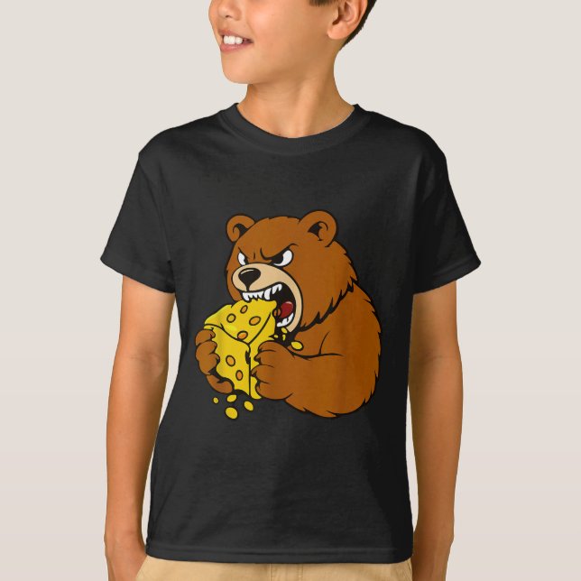Funny Bear Eating Cheese Illustration For Food Lov T-Shirt (Front)