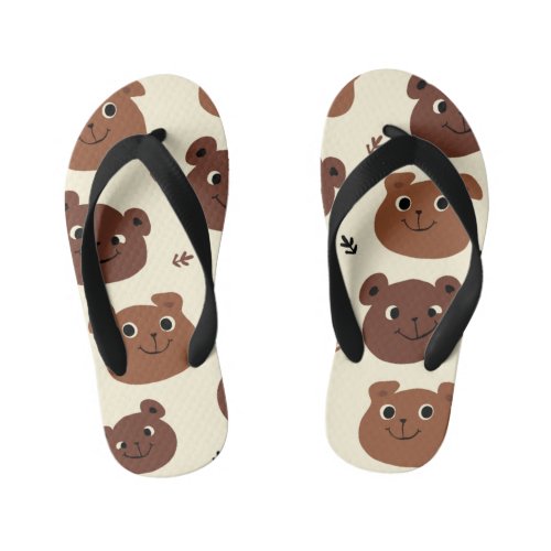 Funny bear face kids flip flops