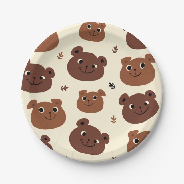 Funny bear face paper plates (Front)