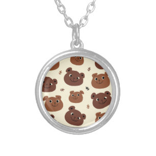 Funny bear face silver plated necklace