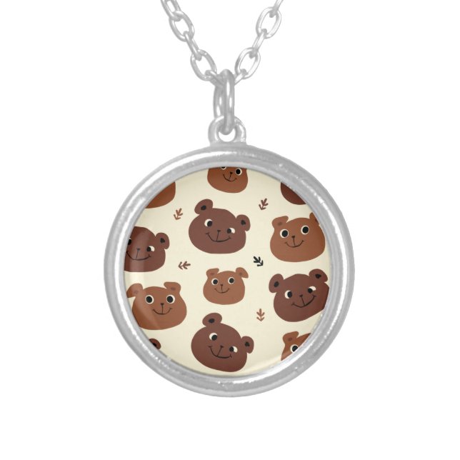 Funny bear face silver plated necklace (Front)