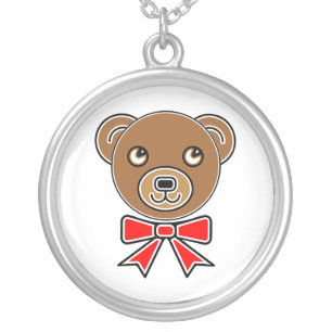 Funny bear face silver plated necklace