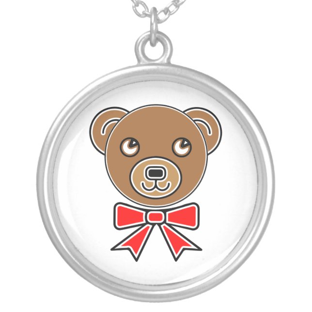 Funny bear face silver plated necklace (Front)
