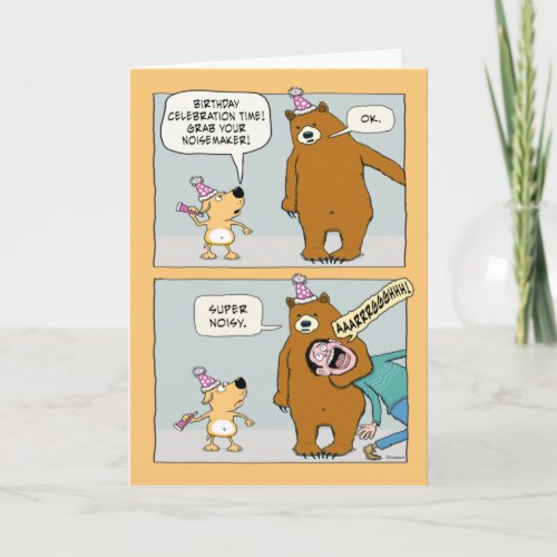 Funny Bear Finding a Noisemaker Birthday Card