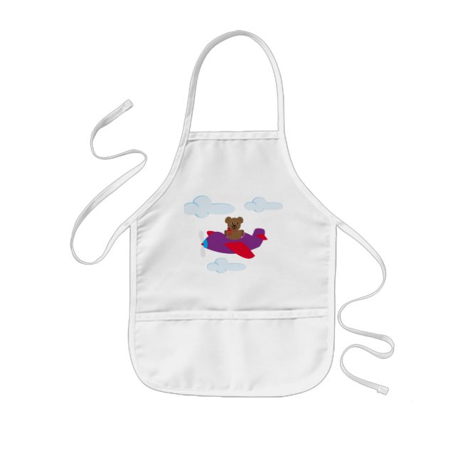 Funny bear flying by plan kids' apron (Front)