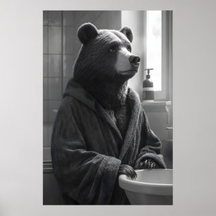 Funny Bear in Bathrobe Print, Quirky Bathroom Poster