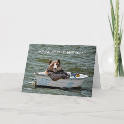 Funny Bear In Boat Birthday Card