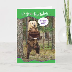 Funny Bear in the Woods With Birthday Cake Card