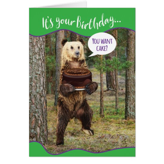 Funny Bear in the Woods With Birthday Cake Card | Zazzle.com