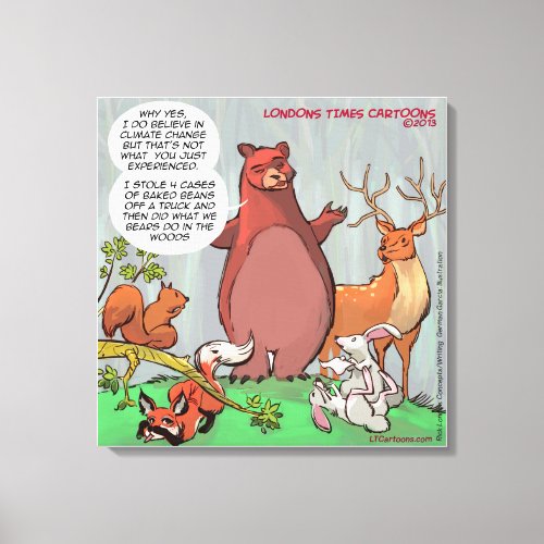 Funny Bear In Woods Climate Change Cartoon Canvas Print