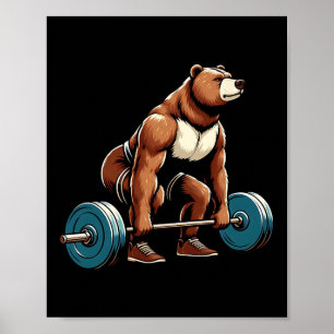Funny Bear Lifting Weights Bodybuilding Workout Gy Poster