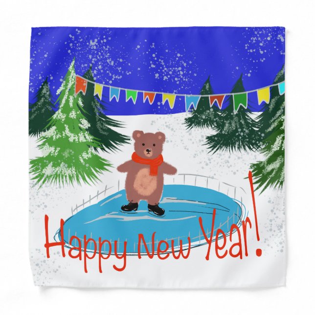 Funny bear on winter skates bandana (Front)