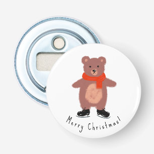 Funny bear on winter skates bottle opener