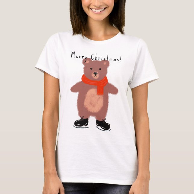 Funny bear on winter skates T-Shirt (Front)