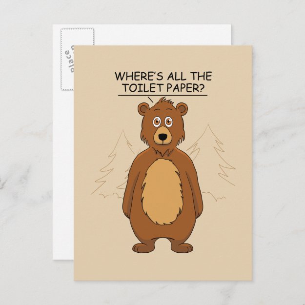 Funny Bear out of Toilet Paper Holiday Postcard