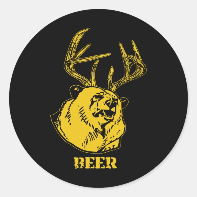 Funny Bear Plus Deer Equals Beer Deer Hunting Usa  Classic Round Sticker (Front)