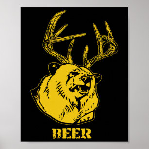 Funny Bear Plus Deer Equals Beer Deer Hunting Usa Poster