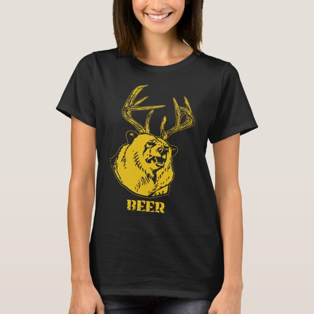 Funny Bear Plus Deer Equals Beer Deer Hunting Usa  T-Shirt (Front)