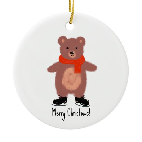 Funny bear skating ceramic ornament