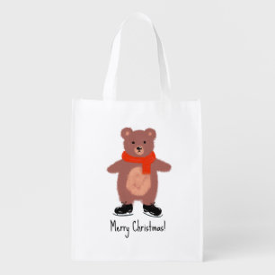 Funny bear skating grocery bag