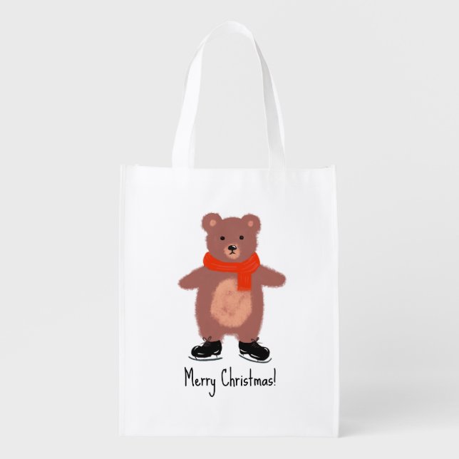 Funny bear skating grocery bag (Front)