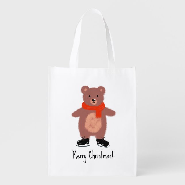 Funny bear skating grocery bag (Front)