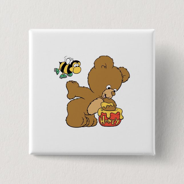 Funny Bear Sneaking Honey Button (Front)