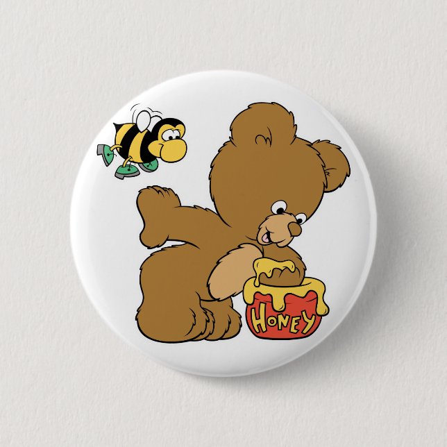 Funny Bear Sneaking Honey Button (Front)