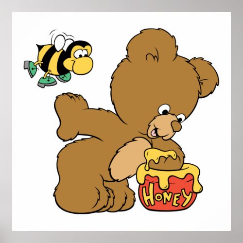 Funny Bear Sneaking Honey Poster