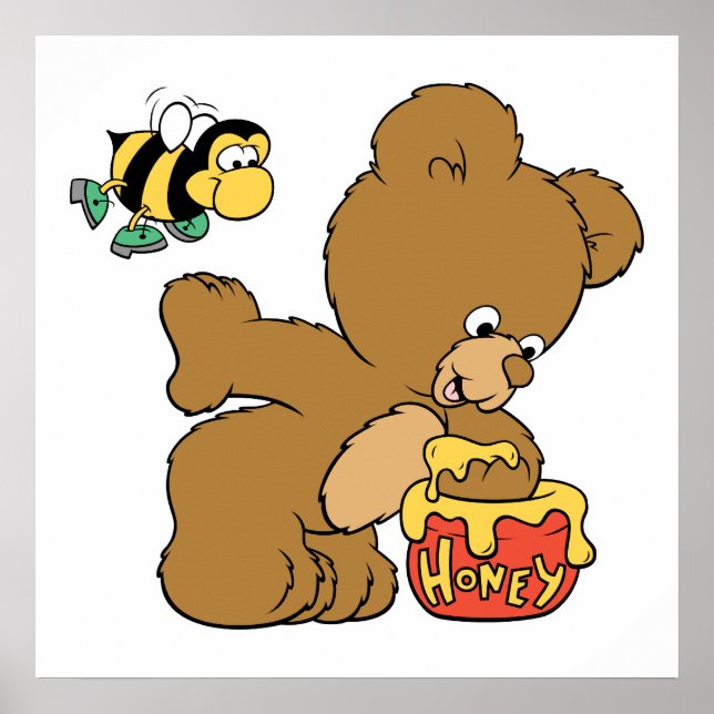 Funny Bear Sneaking Honey Poster (Front)