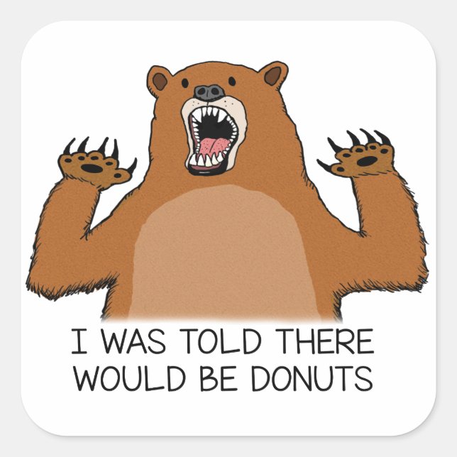 Funny Bear Was Told There Would Be Donuts Square Sticker (Front)