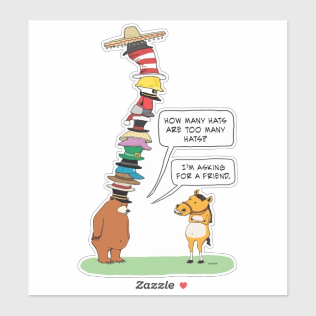 Funny Bear Wearing Many Hats Sticker (Sheet)