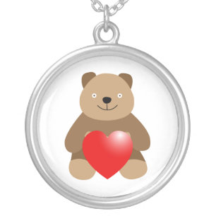 Funny bear with a heart silver plated necklace