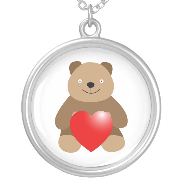 Funny bear with a heart silver plated necklace (Front)