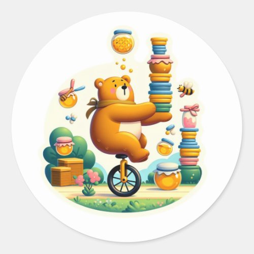  funny bear with bee classic round sticker