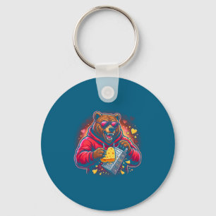 Funny Bear With Cheese Grater Hat Valentine Cheesy Keychain
