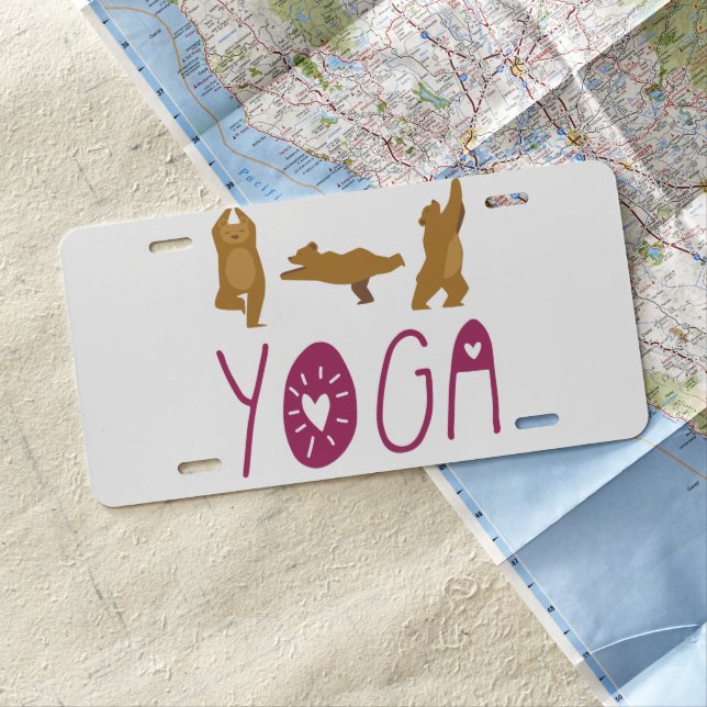 Funny Bear Yoga Pose License Plate (In Situ)