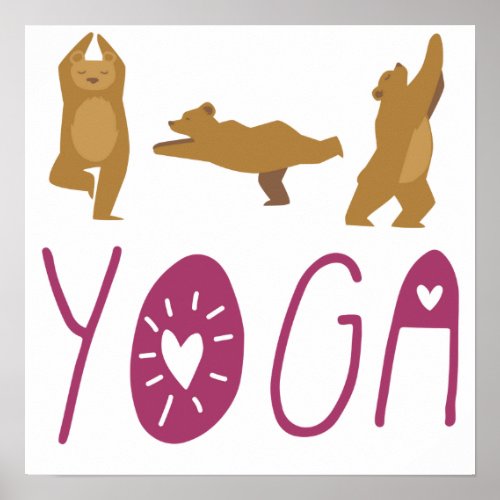 Funny Bear Yoga Poses Poster