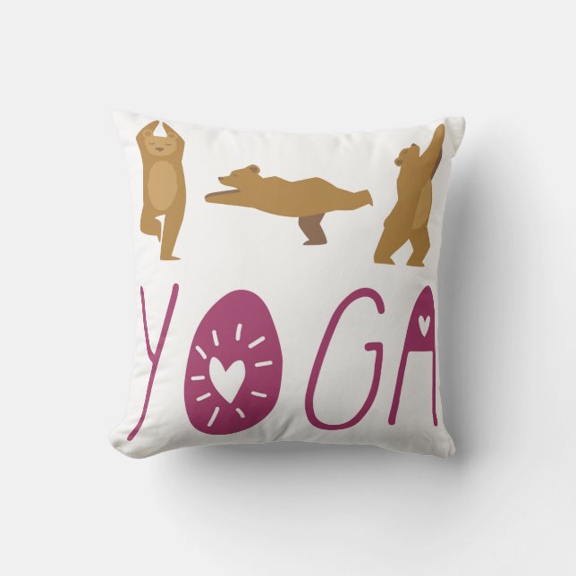 Funny Bear Yoga Poses Throw Pillow (Front)