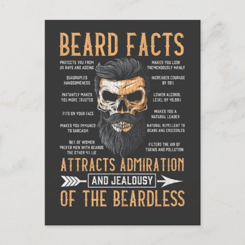 Funny Beard Facts Bearded Man Mustache Humor Postcard