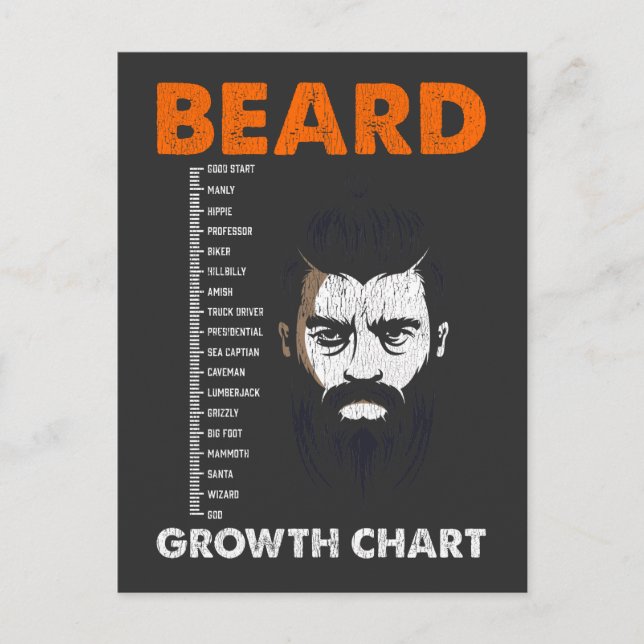 Funny Beard Growth Measurement Chart Bearded Men Postcard (Front)