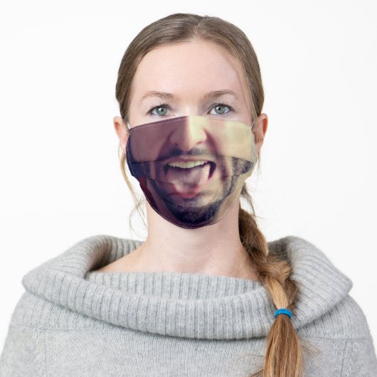 funny beard man tongue out adult cloth face mask (Worn)
