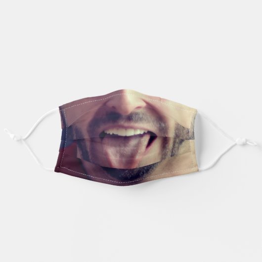 funny beard man tongue out adult cloth face mask (Front, Unfolded)