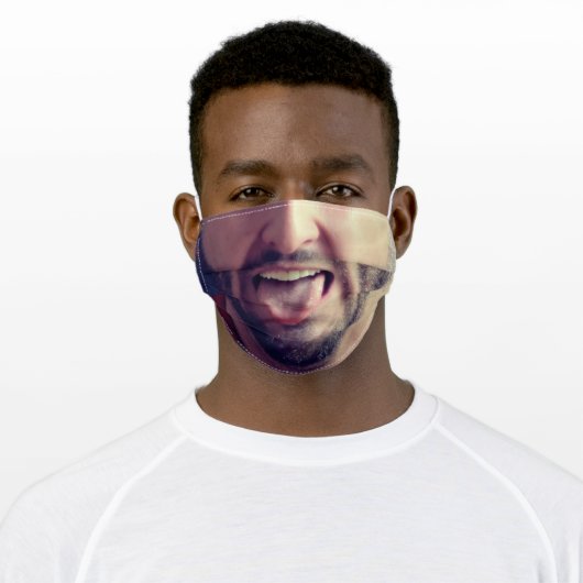funny beard man tongue out adult cloth face mask (Worn)